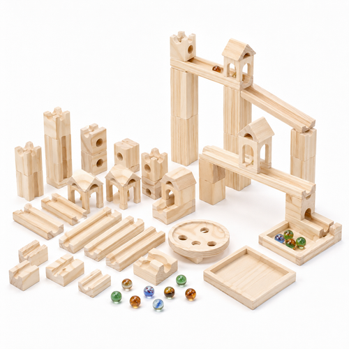 60pc Wooden Marble Track Kit