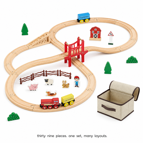 SucceBuy Wooden Train Set, 39pc