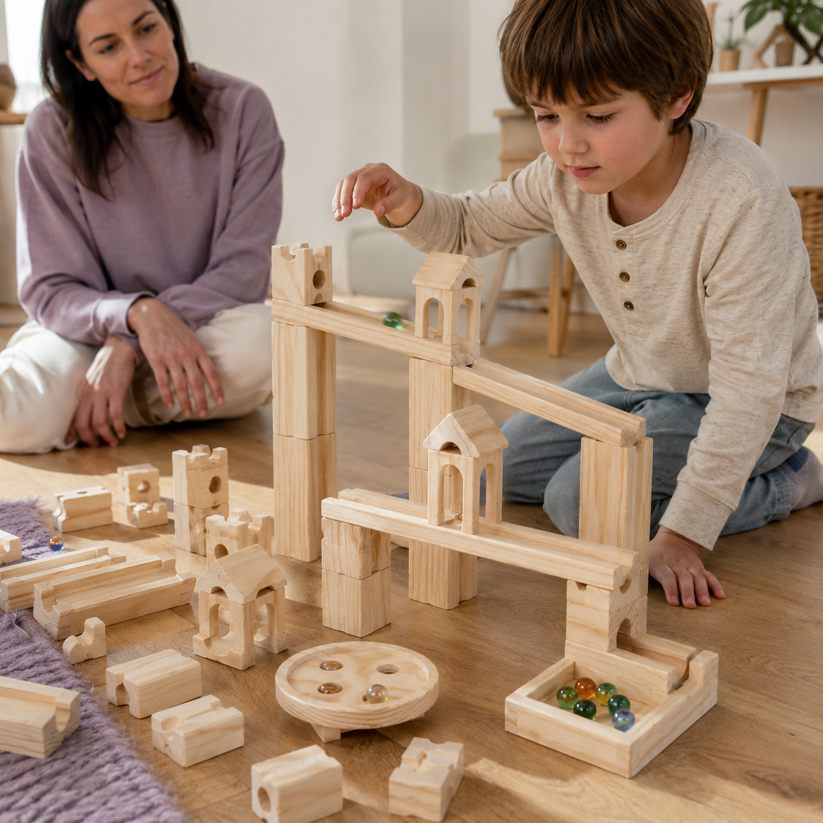 60pc Wooden Marble Track Kit
