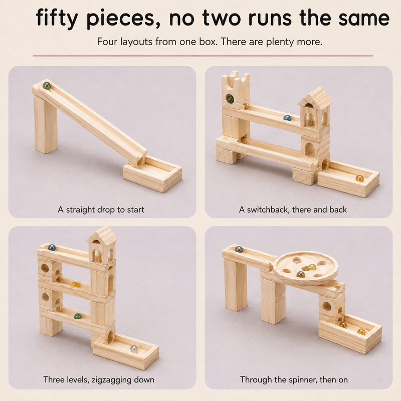 60pc Wooden Marble Track Kit