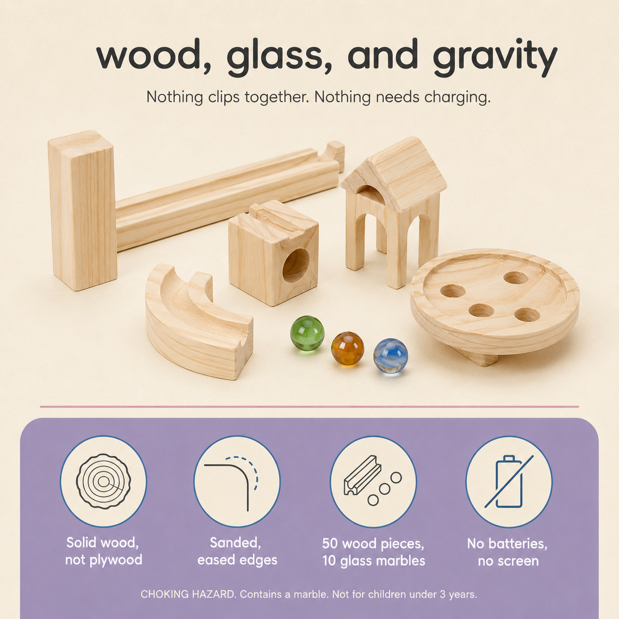 60pc Wooden Marble Track Kit